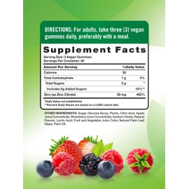 Nature's Truth Zinc Gummies for Adults | 50mg | 120 Count | Vegan, Non-GMO & Gluten Free Supplement | Mixed Berry Flavor