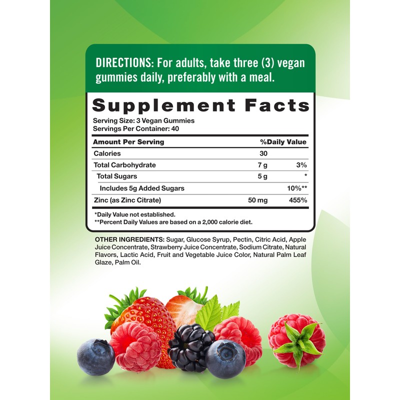 Nature's Truth Zinc Gummies for Adults | 50mg | 120