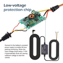 yorpyep 1 Set Car Driving Recorder Step-down Line Kit, 3-core Parking Monitoring Vehicle Type-C Elbow Wire Harness with Low Voltage Protection, with Fuse Adapter, for Most Cars (Multicolored)