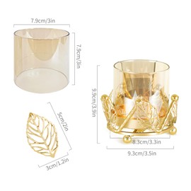 YIUTOYILY Hurricane Candle Holder, Gold Pillar Candle Holder with Leaf-Shaped Decorative Accents & Windproof Glass Lid, Perfect for Weddings, Dinners, Parties & Special Events