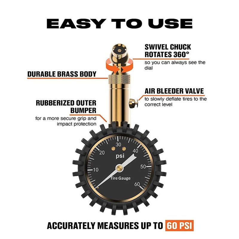 Spacesea Accurate Heavy Duty Tire Pressure Gauge (0-60 PSI) with