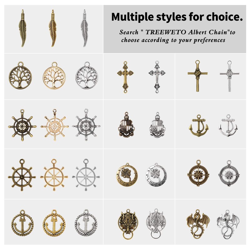 TREEWETO Men's Albert Chain Pocket Watch Curb Link Key Chain