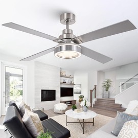 Vaczon 52 Inch Ceiling Fans with Lights and Remote, Modern Ceiling Fans Nickel, 3CCT Dimmable, Reversible Motor, Indoor & Outdoor Silver Ceiling Fan for Bedroom Living Room Patio