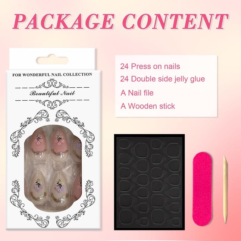 Ceboic 3D Handmade French Press on Nails, Almond Nails for