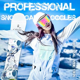 NewBEP Ski Snowboard Goggles - UV Protection Anti-Fog Outdoor Ski Goggles - OTG Snow Skiing Glasses for Men Women Youth (White Frame - Pink Lens)