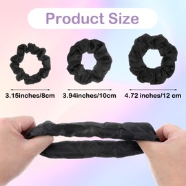 9 Pack Black Silk Scrunchies, 3 Sizes No Damage Hair Ties Soft Satin Hair Scrunchies for Women Elastic Ponytail Holders for Curly Thick Hairs, Oversized Scrunchie Accessories Set for Women Girls