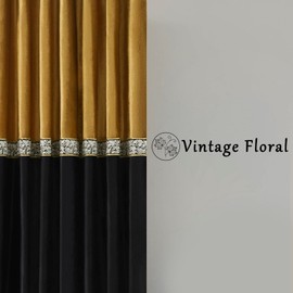 GIGIZAZA Velvet Curtains Drapes for Living Room 90 Inches Vintage Window Treatment Gold Black Curtain Embroidered Floral Drape Blackout Retro Curtains 2 Panels Set