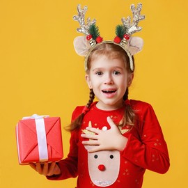 Christmas Headband Reindeer Antlers Headband Glitter Elk Antlers Golden Christmas Trees Ears Headdress Christmas Tree Hairbands Decoration Holiday Headpiece for Women 1PCS