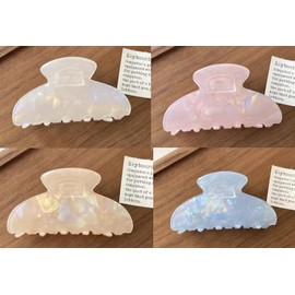NHGKJU 4 Stück Acetat Haarklammern, Perlmutt Claw Clip (8,2cm) – Große Haarspangen für Dickes Haar in 4 Farben (Weiß, Gelb, Rosa, Blau) – Elegante Haarschmuck für Damen