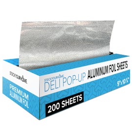 200 Count Pre-Cut Deli Aluminum Foil - 9” Pop Up Sheets for Restaurant, Disposable Food Covers for Burrito, Hot Dog or Sandwich, Stock Your Home, Silver