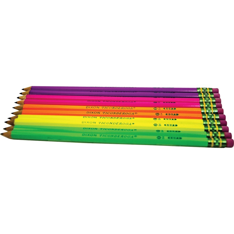 Ticonderoga 13810 Pre-Sharpened Pencil, HB, 2, Assorted Color Barrels, 10/Set