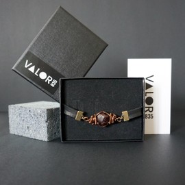 VALOR 835 Leather Bracelet for Men - Garnet Men’s Bracelet - Genuine Garnet Real Gemstone January Birthstone Men's Jewelry - Large Bracelet - Size 9 Inches