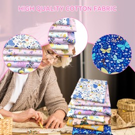 8Pcs Cotton Fabric Square Quilting Patchwork 19.6" x 19.6" (50cm x 50cm) Assorted Printed Floral Precut Fabric Bundles for DIY Quilting Sewing Crafting Artcraft (Butterfly)