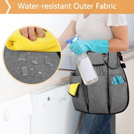 LoDrid Professional Cleaning Apron, Water Resistant Speed Cleaning Caddy Aprons with 9 Pockets and Adjustable Buckle Belt for Home Hotel Cleaning Work Grey