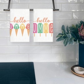 TAJWE Hello Summer Kitchen Towels 18x26 Inch Set of 2 Popsicle Ice Cream Dish Towels Farmhouse Seasonal Decorative Hand Rags for Kitchen Decoration