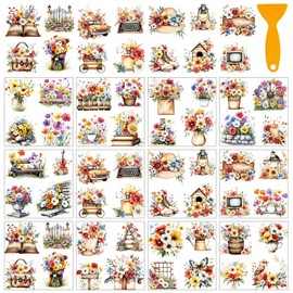 AHANDMAKER 12 Sheets Rub On Transfer Stickers, Vintage Themed Stickers with Beautiful Flowers for Home, Classroom, Crafts Glass Decor, 5.5 x 5.5 Inches‌