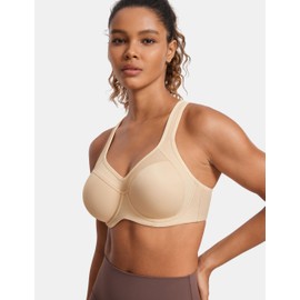 SYROKAN Women's Full Support High Impact Racerback Lightly Lined Underwire Sports Bra Beige 38D