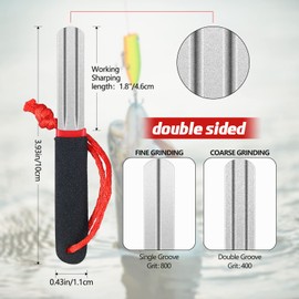 Hook Sharpener Hook File Set of 4 Diamond Fishing Hook File Portable Fish Hook Sharpeners with Double Sided Fine and Medium Grit for Saltwater Freshwater Ice Fishing Tools, 4 Inches