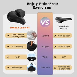 TONBUX Wide Bike Seat for for Men & Women, Comfortable Peloton Bike Seat Cushion, Large Bicycle Seat for Stationary, Exercise, Ebike, Cruiser, Mountain Bike