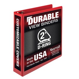 Samsill Durable 2 Inch Binder, Made in The USA, D Ring Binder, Customizable Clear View Cover, Red, Holds 475 Pages