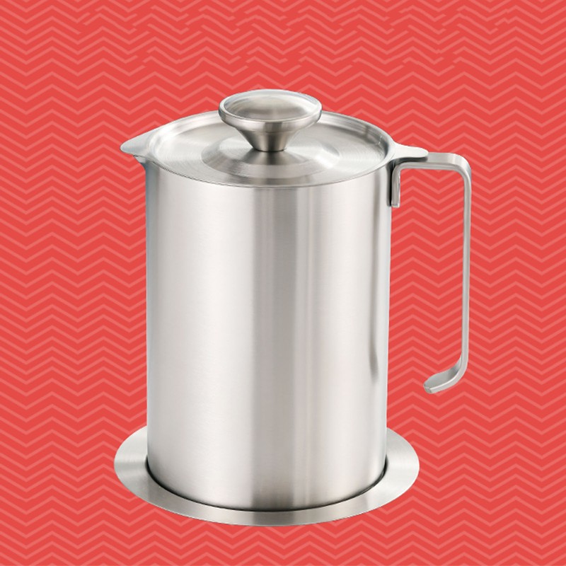 Bacon Grease Container with Strainer 304 Stainless Steel 1.8L Food