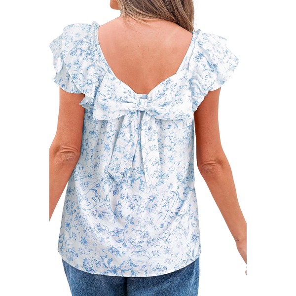 Nayaboo Women's Ruffle Sleeve Blouse with Back Bow, Textured Fabric,