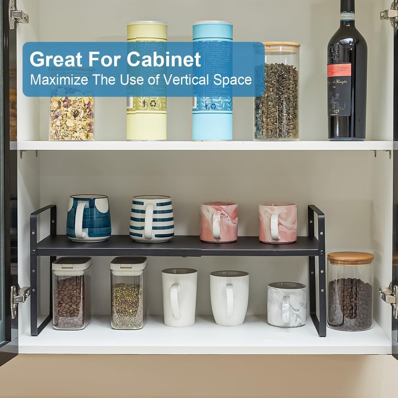 Set of 2 Expandable Cabinet Shelf Organizer, Stackable Kitchen Countertop