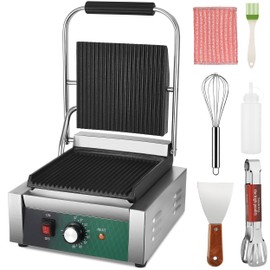 Commercial Panini Press Sandwich Maker, Homiesetify 2200W Cast Iron Sandwich Press 122°F-392°F Panini Grill Non Stick for Hamburgers Steaks Bacons Sandwiches Sausages