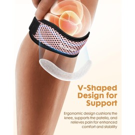 Lalapapa Knee Brace - 2Pack Adjustable Compression Brace with V-shaped Support Strip for Men Women Patella Band for Meniscus Injury Arthritis Pain Joint Support Strap for Workout, Pink