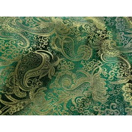 wowfabric4less123 Green Gold Paisley Metallic Brocade Fabric 60” Width Sold By The Yard