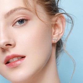 CUPENDA Bow Earrings 925 Sterling Silver Preppy Ribbon Stud Earrings Jewellery for Women