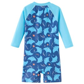 UMELOK Infant Swimwear Boy One Piece Full Zip with Long Sleeve UPF 50+ Sun Protection Swimsuit Blue Fish,6M