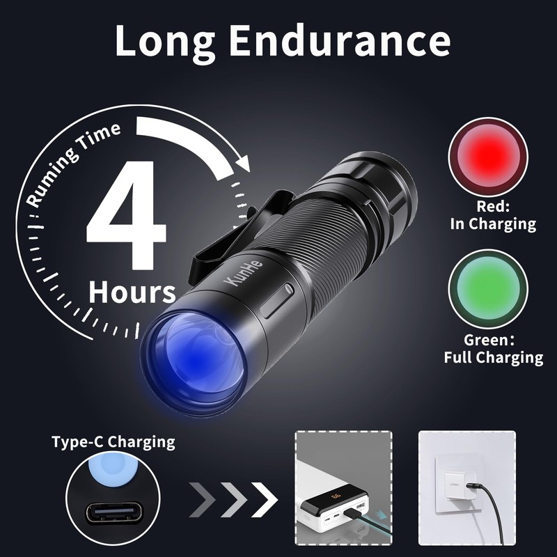 KunHe 10 Pack 365nm UV Flashlight Black Light USB C