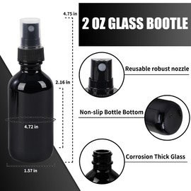 SprayDroplet 2 oz Glass Spray Bottles, Reusable Fine Mist Sprayer Small Spray Bottle, Leak-Proof Design, Perfect for Travel, Skin Care, Perfumes, Botanical, Cleansing (Black, 2oz-48pcs)