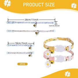 LFCFBH 2 PCS Soft Cat Collar with Bell, Adjustable Flower Pattern Kitten Collar Quick Release （Pink, Yellow）