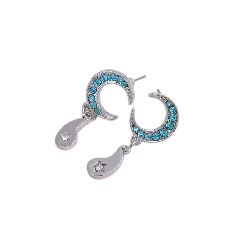 AREUM Pierced Earrings, For Both Ears, CZ Diamond, Moon, Moon,