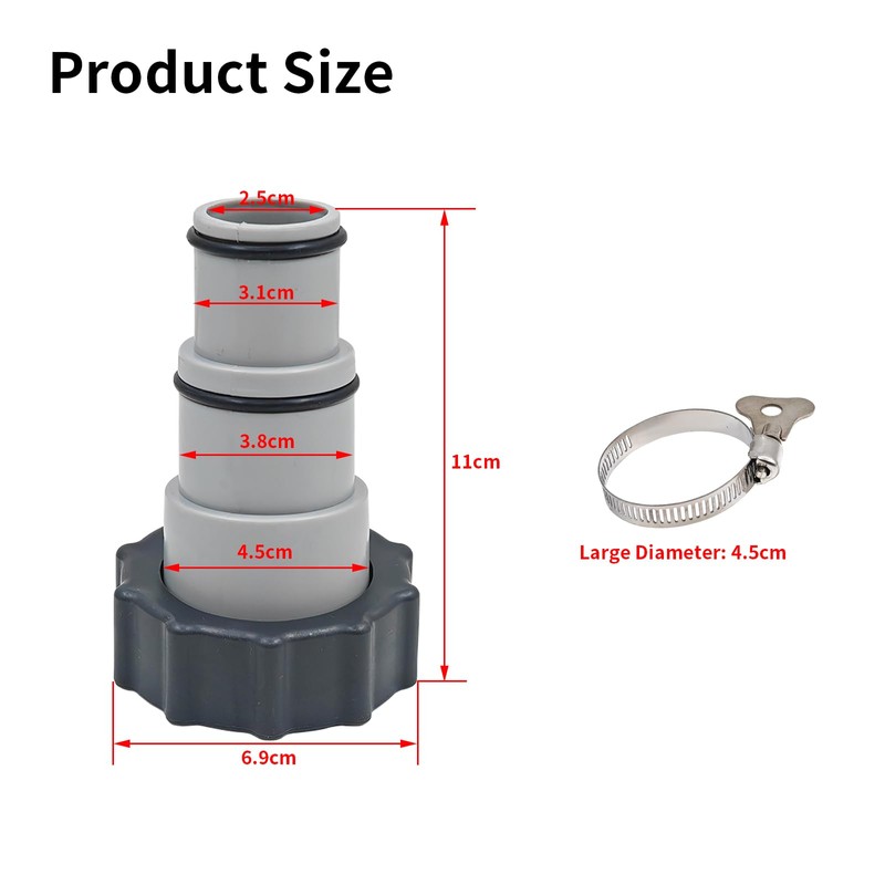 HongFuFu 4 Pack Pool Hose Adapter with 4 PCS Clamps,