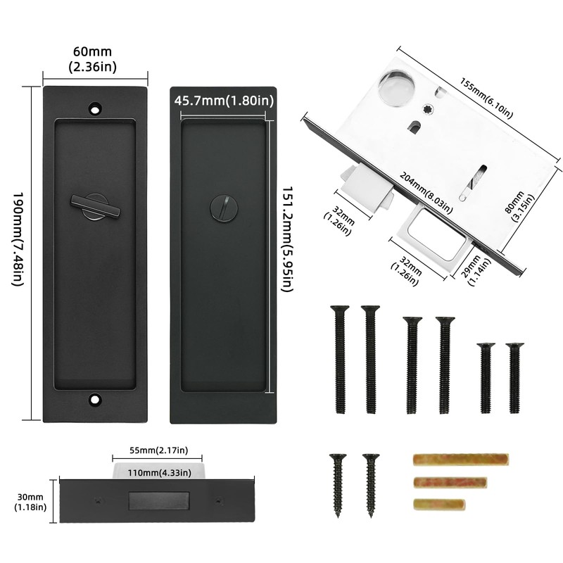 Modern Pocket Door Hardware - Privacy Lock with Finger Flush