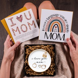 Mom Gifts for Mom - I love you Mom Jewelry Ring Dish | Mothers Day Gifts from Daughter | Mom Birthday Gifts from Son | Ring Holder Jewelry Dish for Women | Modern | by Amy Holt Bridal