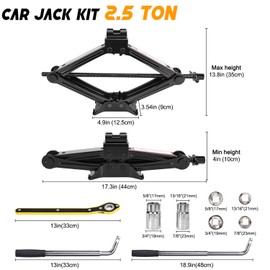 Car Jack Kit Scissor Jack for Car 2.5 Ton (5511 lbs) Tire Jack Tool Kit Universal Car Emergency Kit with Lug Wrench Tire Changing Kit for Car SUV