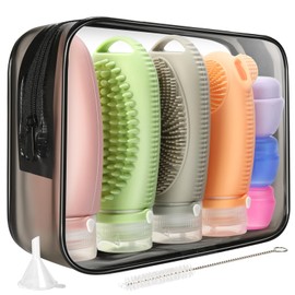 Hymallas Travel Bottles for Toiletries, Tsa Approved 3.4oz Travel Size Containers, Leak Proof Silicone Travel Containers, Refillable Travel Accessories for Shampoo Conditioner (Light colors)