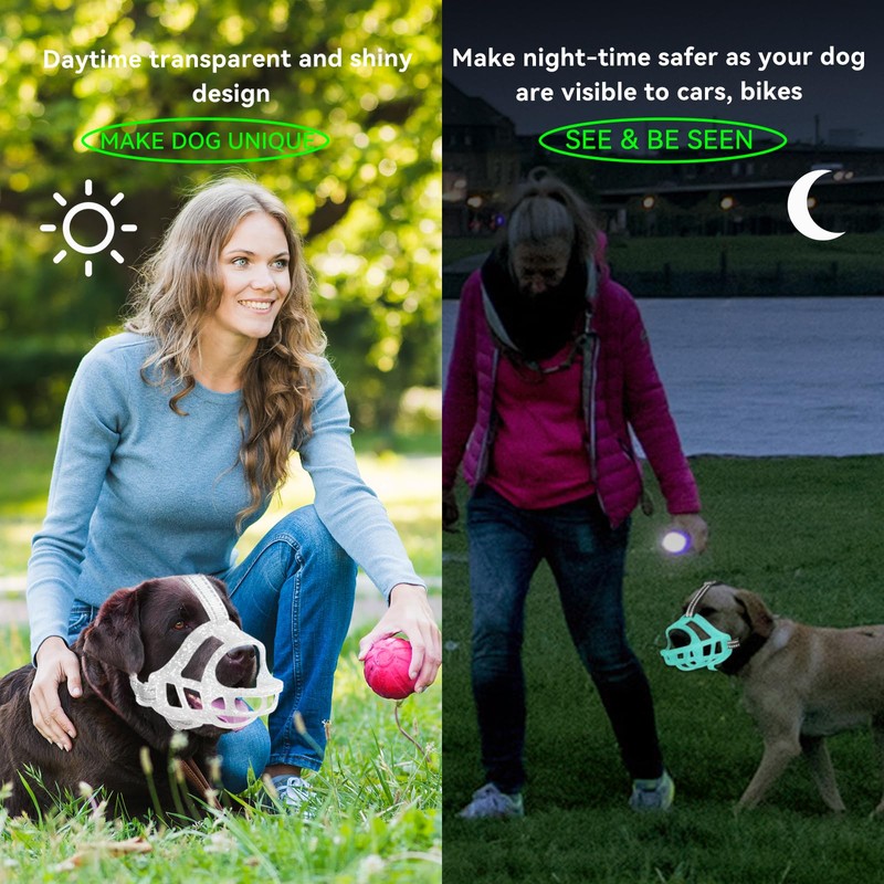 OKKIC Glow-in-The-Dark Dog Muzzle, Basket Muzzle for Small Medium Large