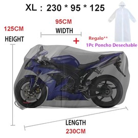 Hakoo Funda para Moto Cubierta de Motocicleta Impermeable + 1Pc Poncho Desechable - Protectora a Prueba de UV Agua Lluvia Polvo Viento Aptos para Motocicletas como Honda,Suzuki,Yamaha,Harley y más