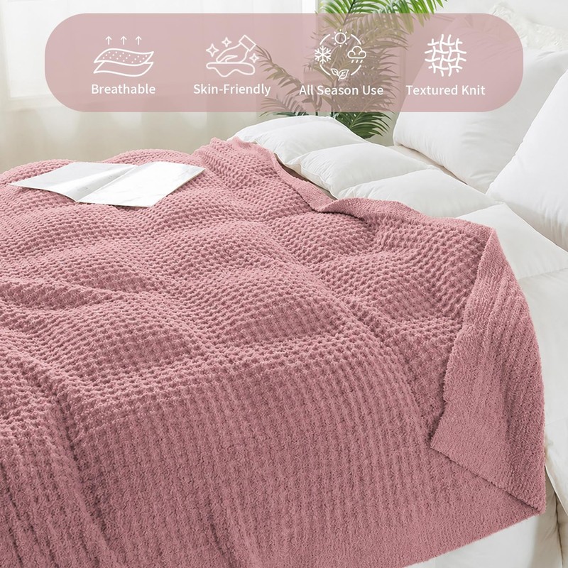 Waffle Throw Blanket, Soft Plush, 50x60 in, Dusty Rose