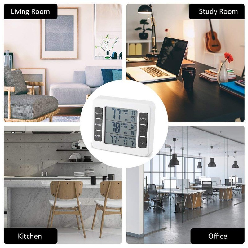 Refrigerator Wireless Digital Audible Alarm Thermometer With 2Pcs Sensor Min/Max