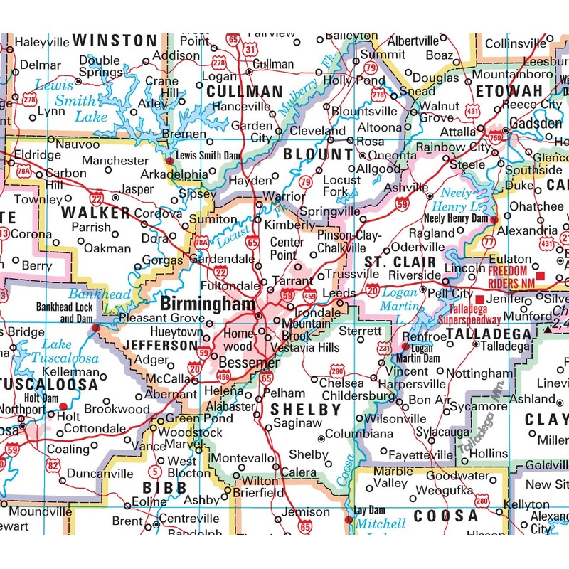 Cool Owl Maps Alabama State Wall Map Poster Rolled (Laminated