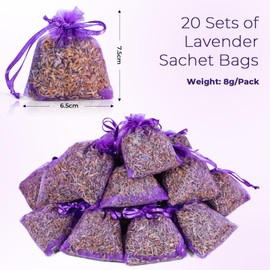 Dried Lavender Scented Sachets, Lavender Filled Bags Wardrobe Freshener, Natural Fragrance, Pack of 20, for Moth Proof, Pillow, Bedroom