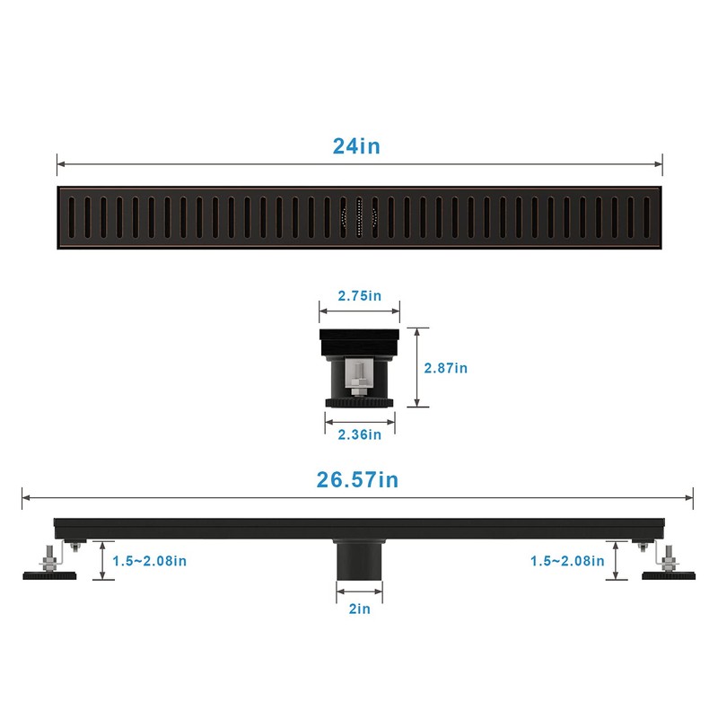 WEBANG 24 Inch Linear Shower Drain Rectangular Floor Drain with