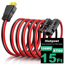 Hiutgowt 10AWG XT60 Solar Cable 15FT, Solar to XT60 Charging Cable 3 10 20 25 30 40 50FT, Solar Connector to XT60 Connector Adapter Cable, Extension Cable for Portable Power Station - 15Ft