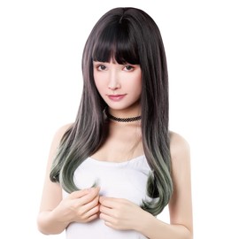 TefuRe C-8200N-BLK-A-GREEN Wig, Long, Straight, Wig
